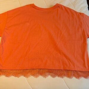 LOFT Orange Lace Trim T-Shirt XL